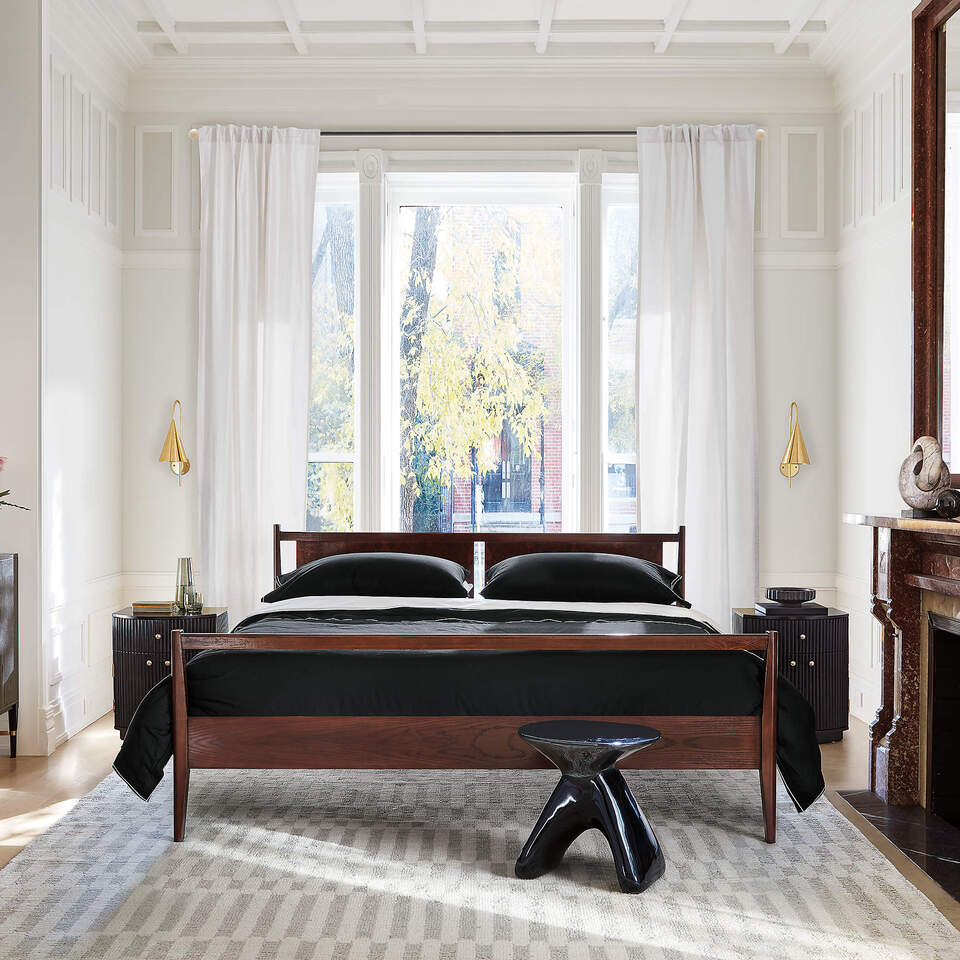 Cameo Curved Black Wood Nightstand with Drawer | CB2 KSA