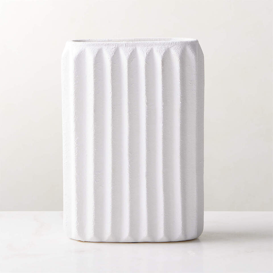 Jessa Modern Rectangular Ribbed White Vase | CB2 KSA