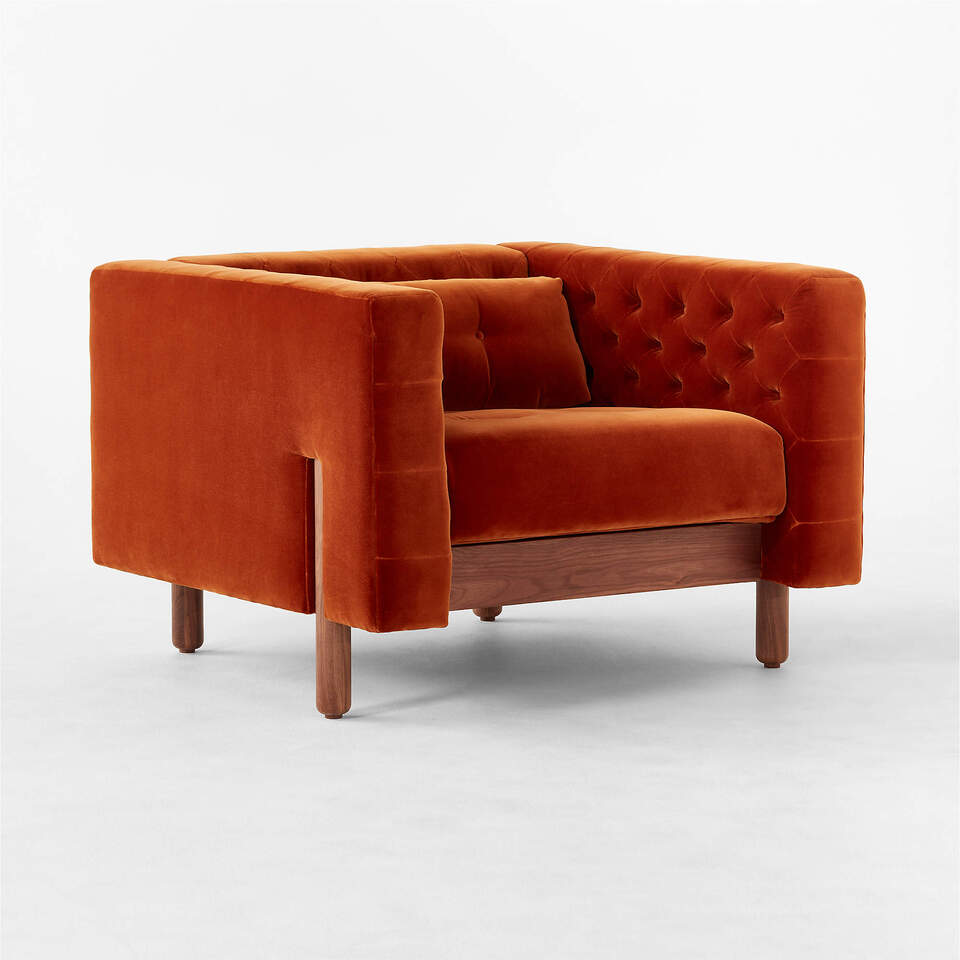 Marconi Tufted Rust Velvet Accent Chair by Gianfranco Frattini | CB2 KSA