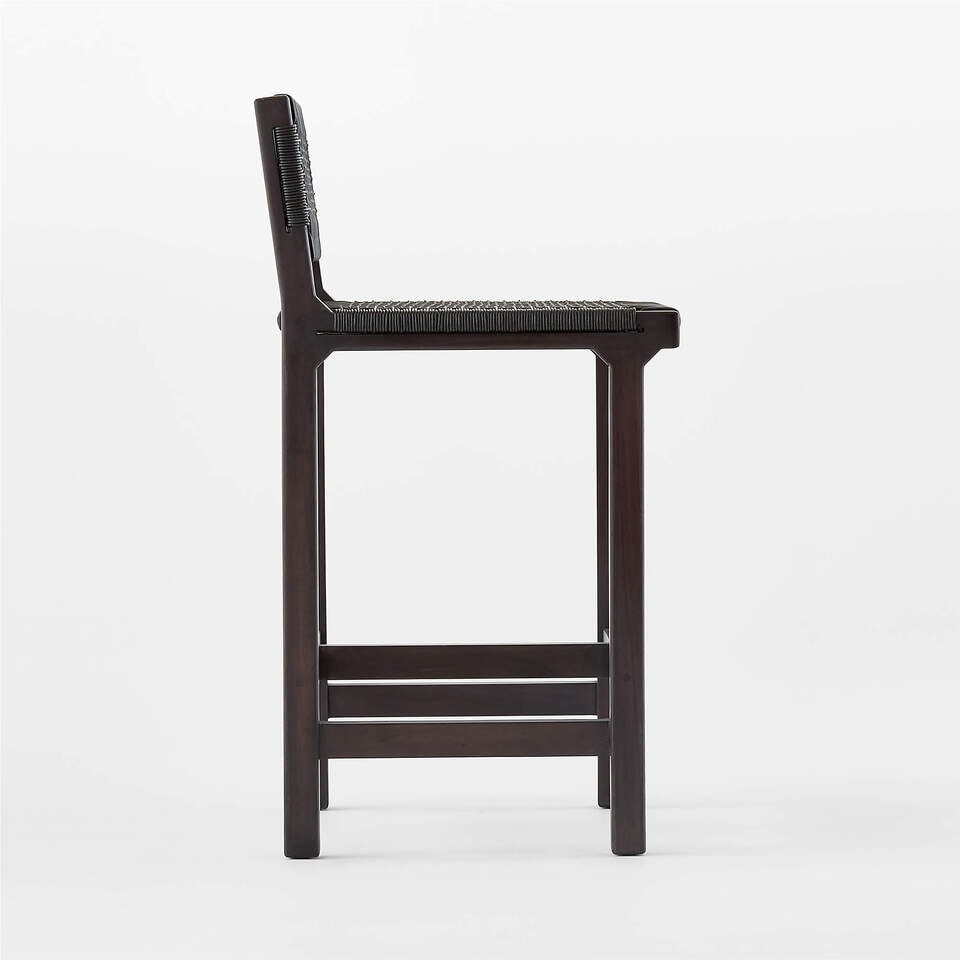Wrapped Modern Black Leather Counter Stool | CB2 KSA
