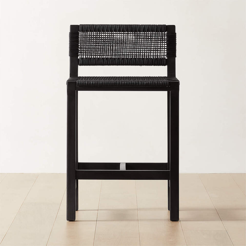 Wrapped Modern Black Leather Counter Stool | CB2 KSA